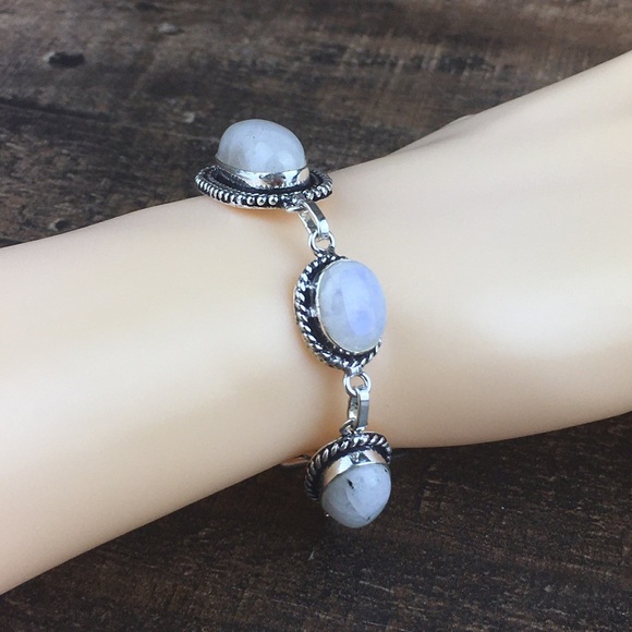 New Moonstone Crystal Silver Toggle Bracelet 7”, 7.75” - Picture 7 of 12